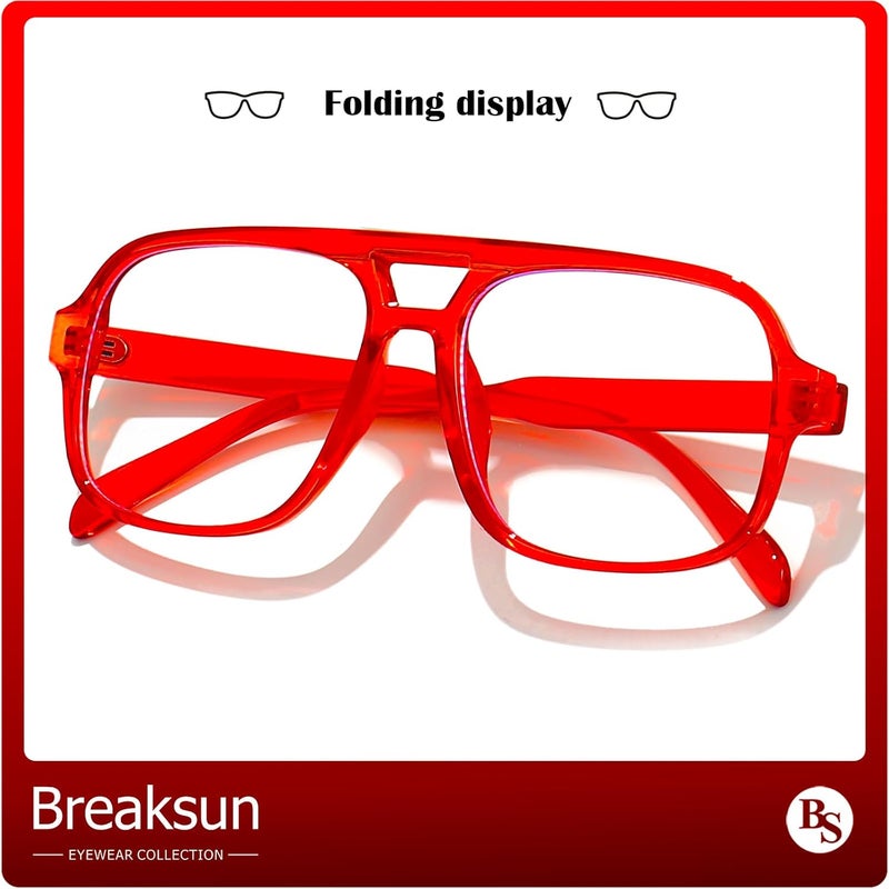 Breaksun Oversized Square Aviator Glasses for Women Men Big Frame Retro Blue Light Blocking Glasses Vintage Style - Image 4